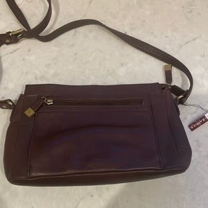 Etienne Aigner leather chocolate aubergine long strap handbag never used!
